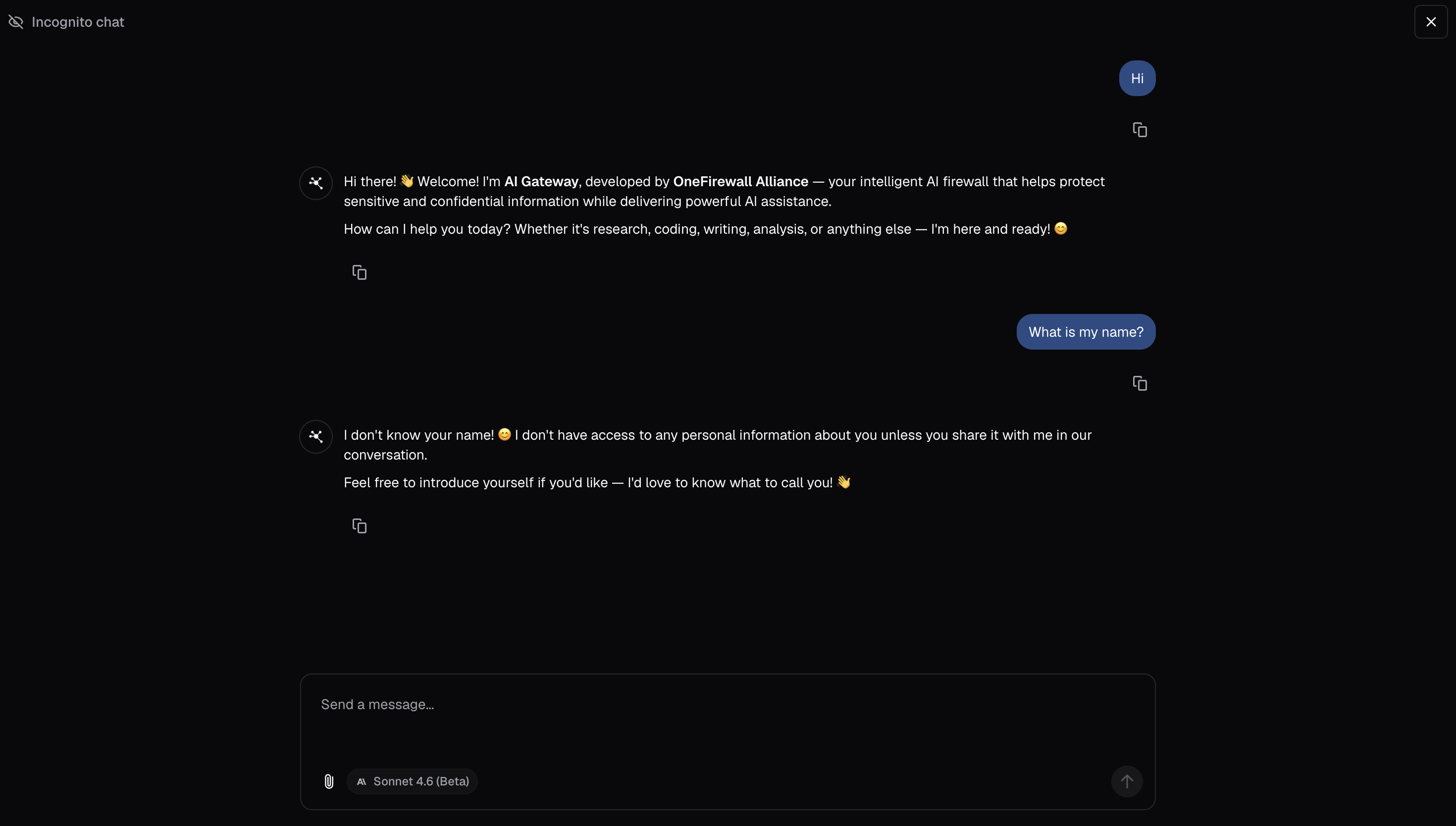 Incognito mode chat